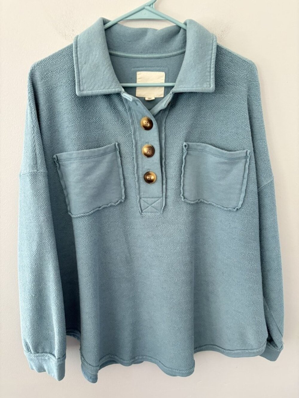 American Eagle Pullover Sweatshirt Women’s Herringbone Henley XS Oversized